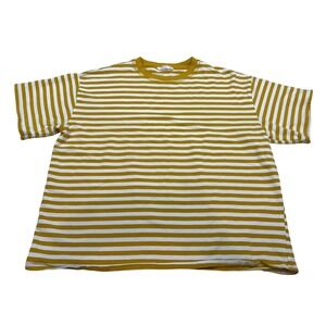 Tallulah Womens Mustard Yellow White Striped Oversized Boxy T-Shirt Small